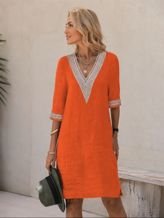 Dresses & Skirts - Final Sale! Orange Crinkle Cotton Dress with Lace Trim